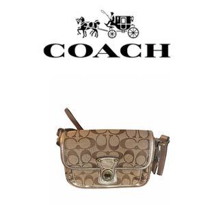 Coach Kisslock Tan & Gold Signature Flap Crossbody/ Shoulder Bag